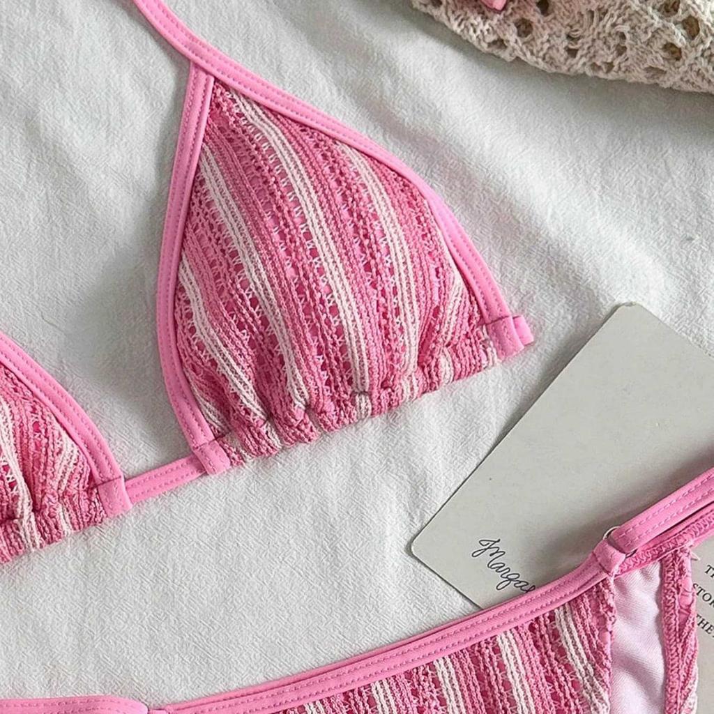 European and American Sexy Muse Striped Three-Point Bikini Bikini Babes Swimsuit Women's Swimsuit