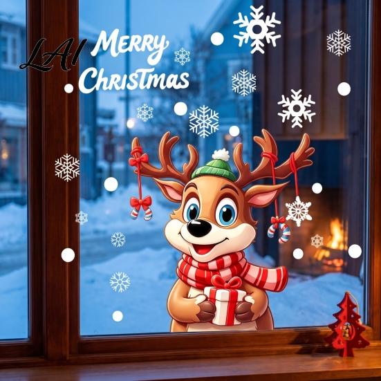 Removable Winter Stickers for Kids Christmas Window Stickers Static PVC Decals with Santa Claus Reindeer Snowman Large Snowflake Balcony Patterns,