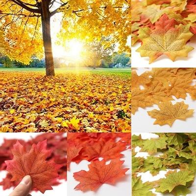 Pack of 50Pcs Artificial Fall Autumn Maple Leaf Silk Leaves Wedding Garden Decorations - Orange