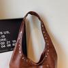 Oil Wax Leather Retro Rivet Shoulder Bag Y2K Motorcycle Bag Simple Locomotive Pack  Girls