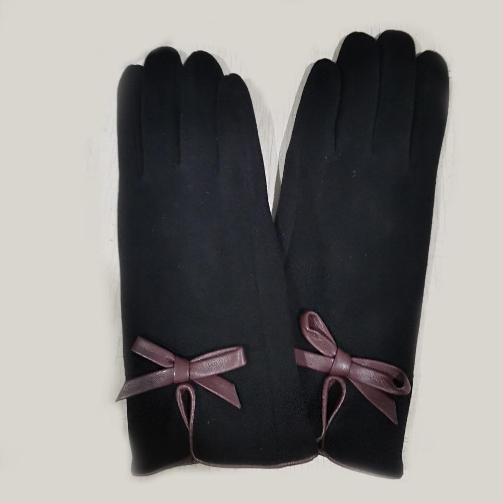 Velvet Women Bow Elastic Full Finger Gloves Female Gloves  Gloves Suede Leather Mittens