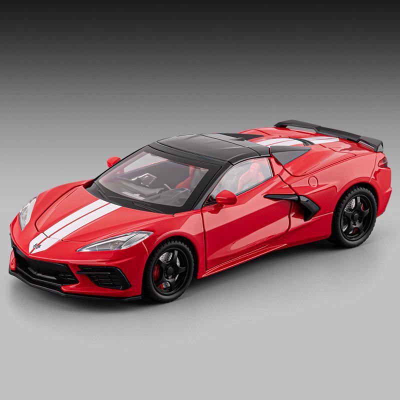 1:24 Corvette C8 R Alloy Sports Car Model Diecast Metal Track Racing Vehicles Car Model Simulation Sound and Light Kids Toy Gift