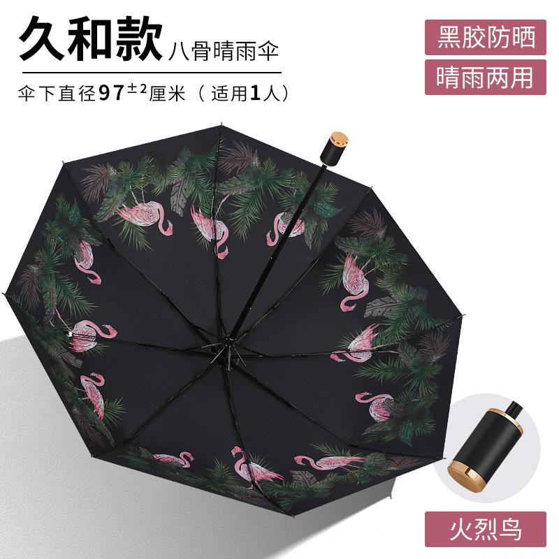 Automatic vinyl illustration umbrella female sun umbrella three-fold sun protection UV protection umbrella can be determined