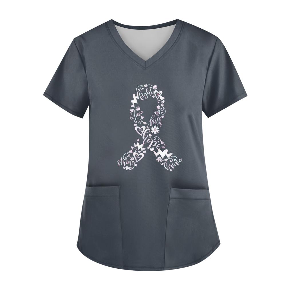 Women's V-Neck Short-Sleeve Pocketed Top With Side Slit