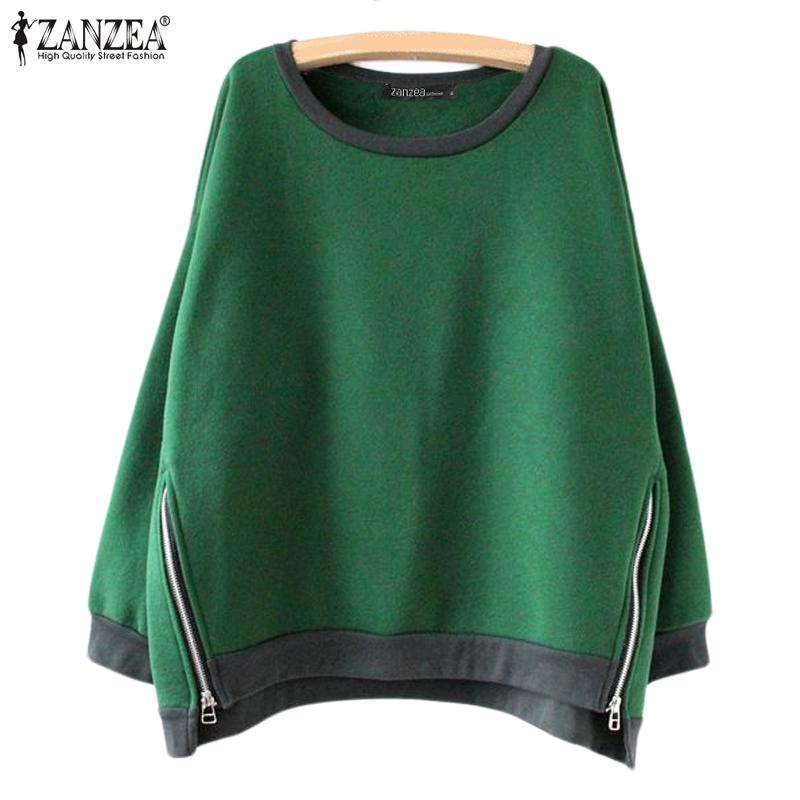 ZANZEA Women Casual Round Neck Long Sleeve Zipper Pullover Sweatshirts