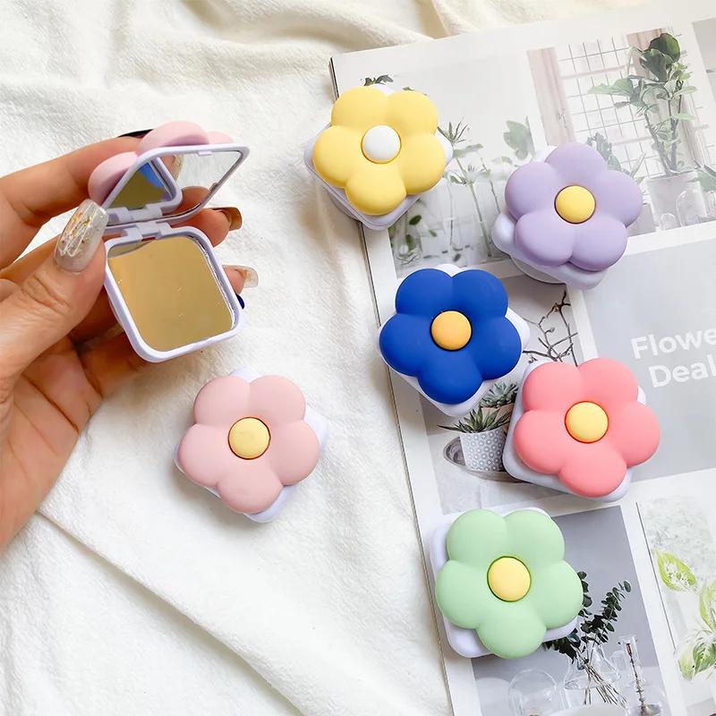 Ins Macaron Color Flower Bowknot Flip Mirror Phone Grip Tok Smart Tok Holder Ring Y2K Pink Girl Lazy Bracket Clear Stand Socket