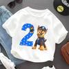 Paw Patrol Chase T-shirt for Children Birthday Figure Tee Top Boys White Clothes Cartoon Short Sleeve Kids Loose Clothing Gift