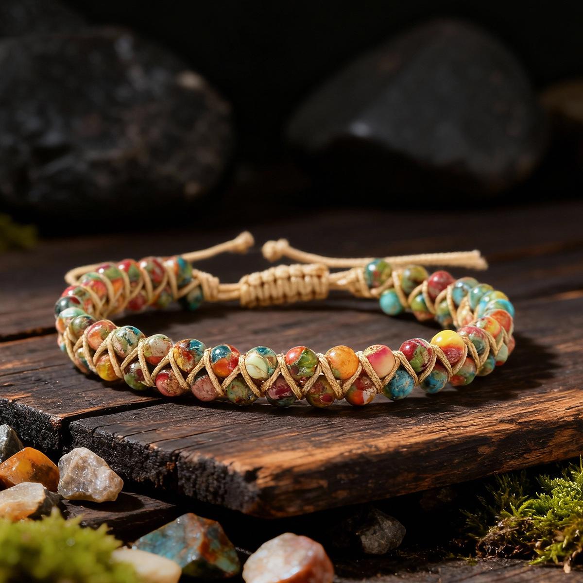 

Bohemian Natural Stone Bracelet For Women Braided Rope Emperor Stone Beads Adjustable Bangle Female Fashion Jewelry Gift