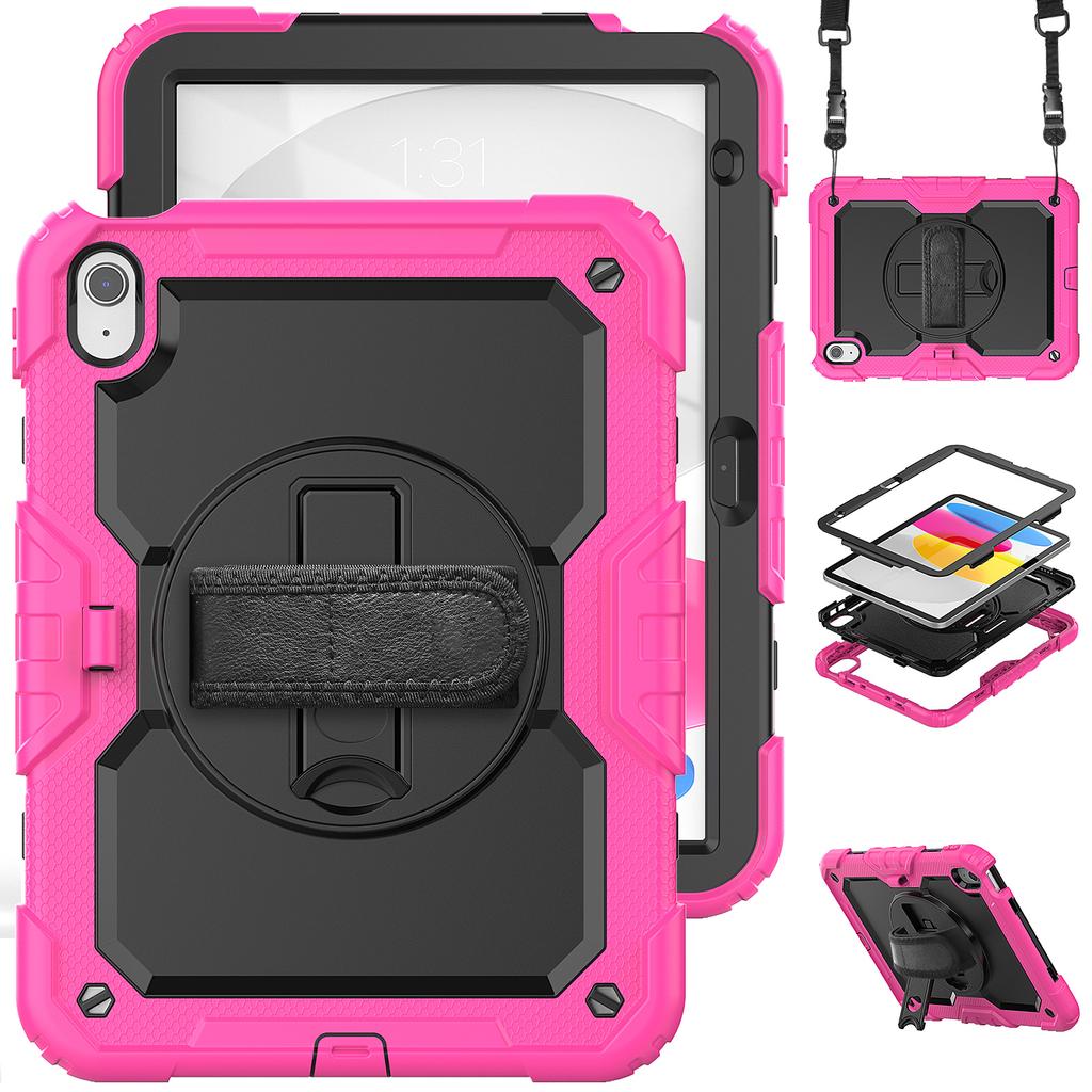 For IPad 10th Generation Case 10.9 Inch , Military Grade Shockproof Protector Silicone Cover Pencil Holder+Handle Shoulder Strap