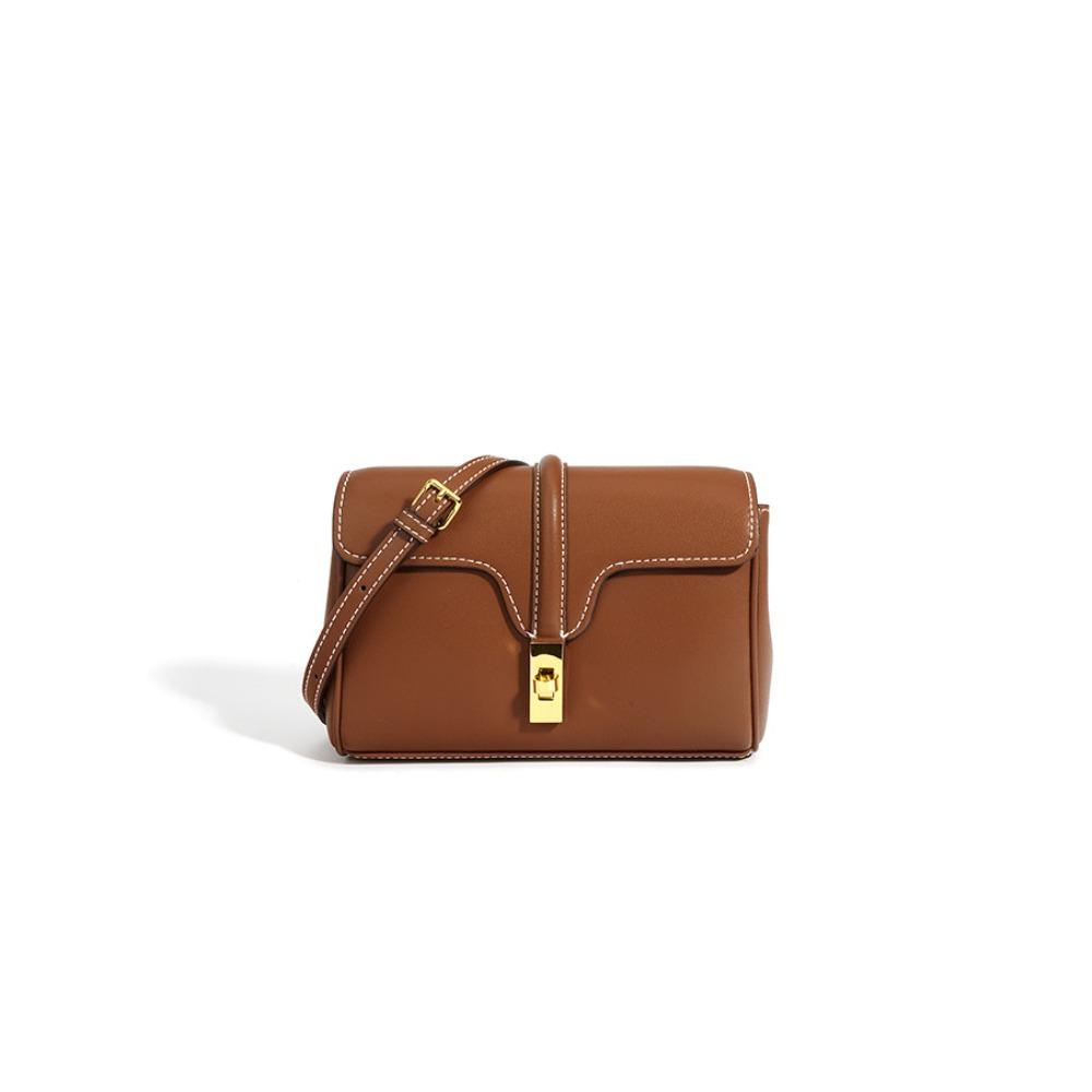 

Нишевая кожаная сумка Женская новая сумка для поездок на работу Универсальная на плечо через плечо Маленькая квадратная сумка коричневый