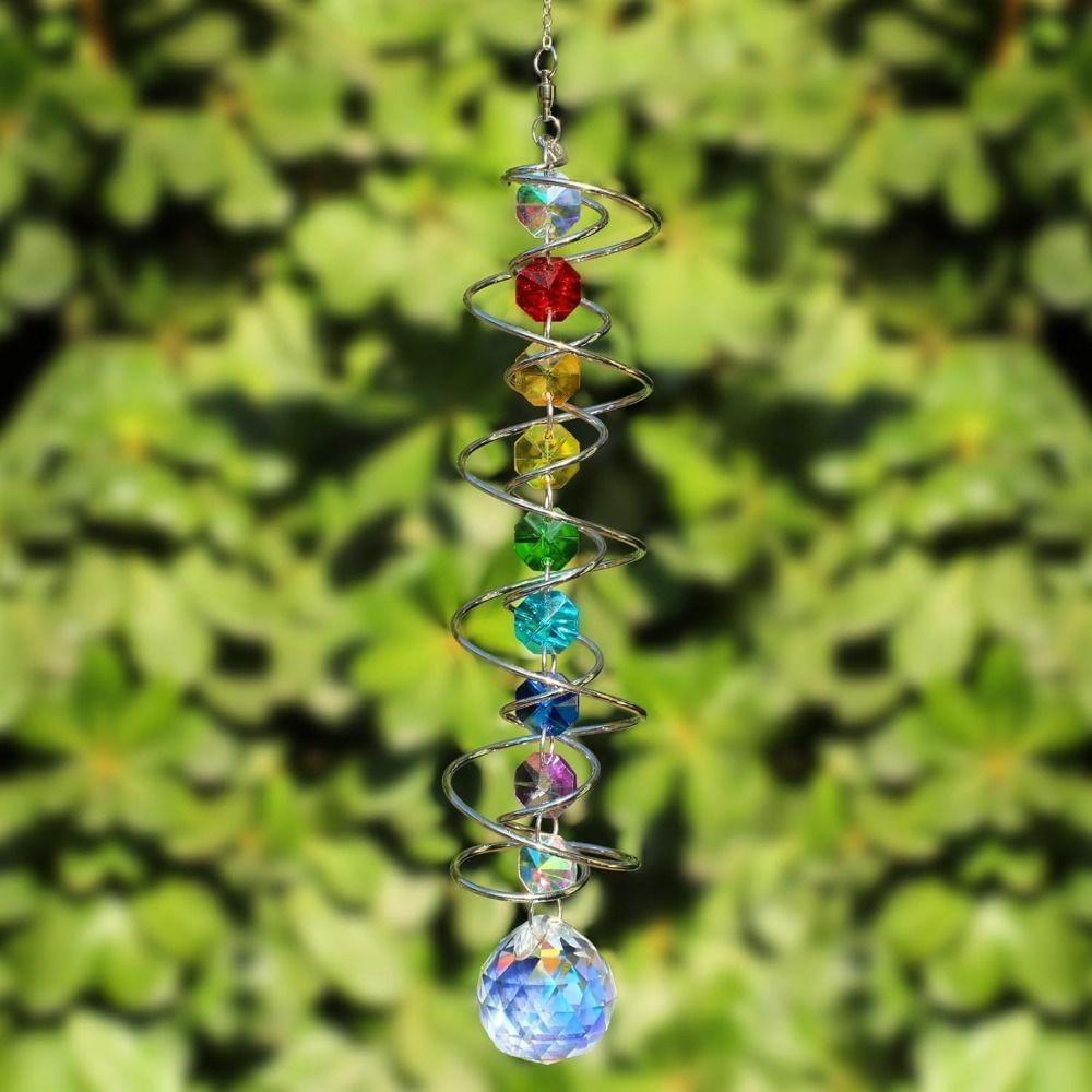 Car Pendant 3D Crystal Rotate Sun Catcher Colorful Decorative Spinner Gazing Ball Hangings Spiral Tail Wind Spinner Window