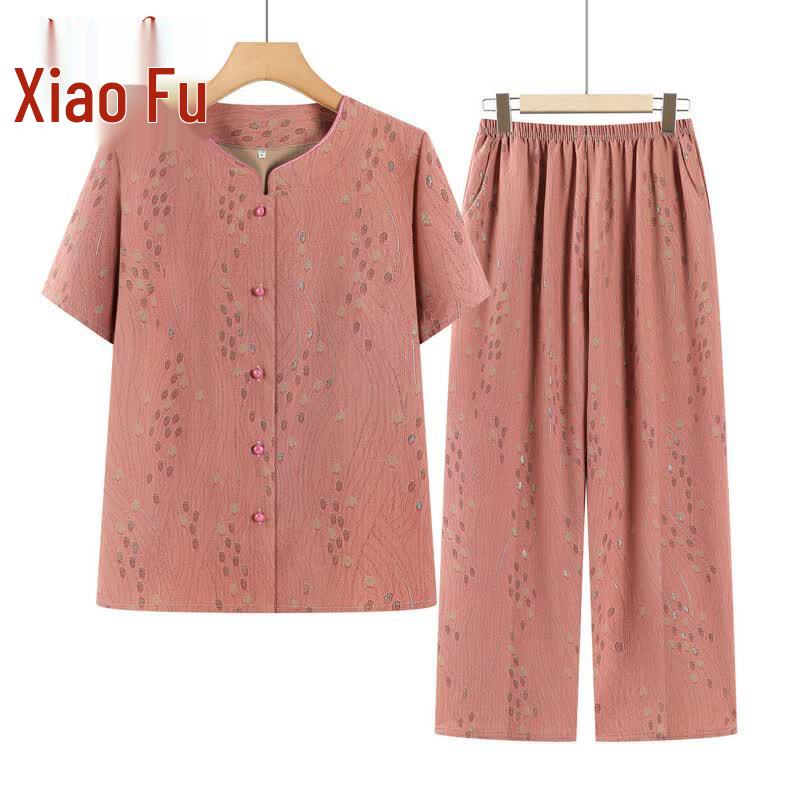 Elderly Women's Summer Floral Two-Piece Set