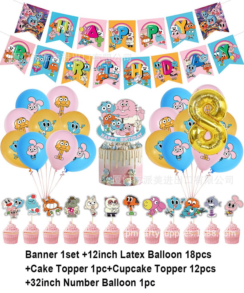 Cartoon Comedy G-Gumball Birthday Party Decorations Colorful Number Balloon Cake Topper Amazing World Party Supplies Kid Gifts