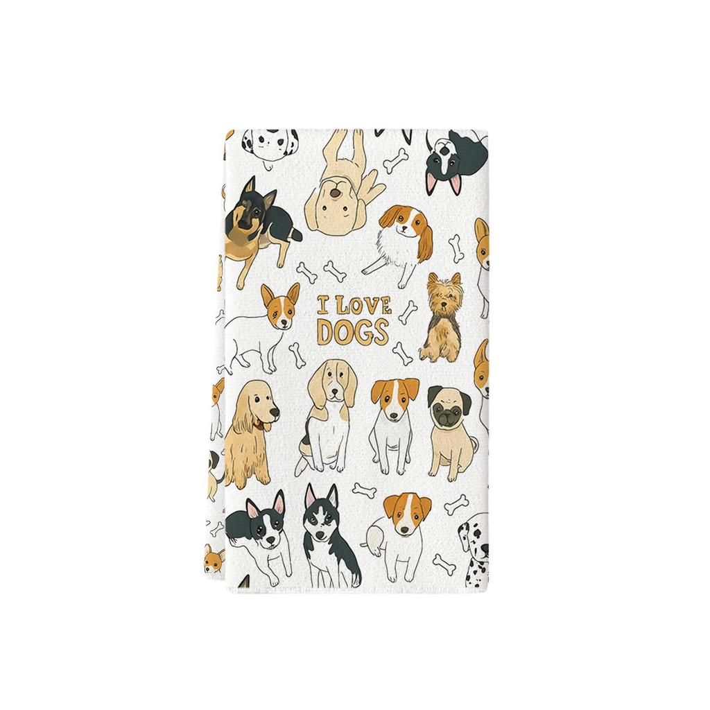 Assorted Cute Puppies Wearing Hats and Face Masks Tea Towels - Printed Kitchen Dish Towels and Rags