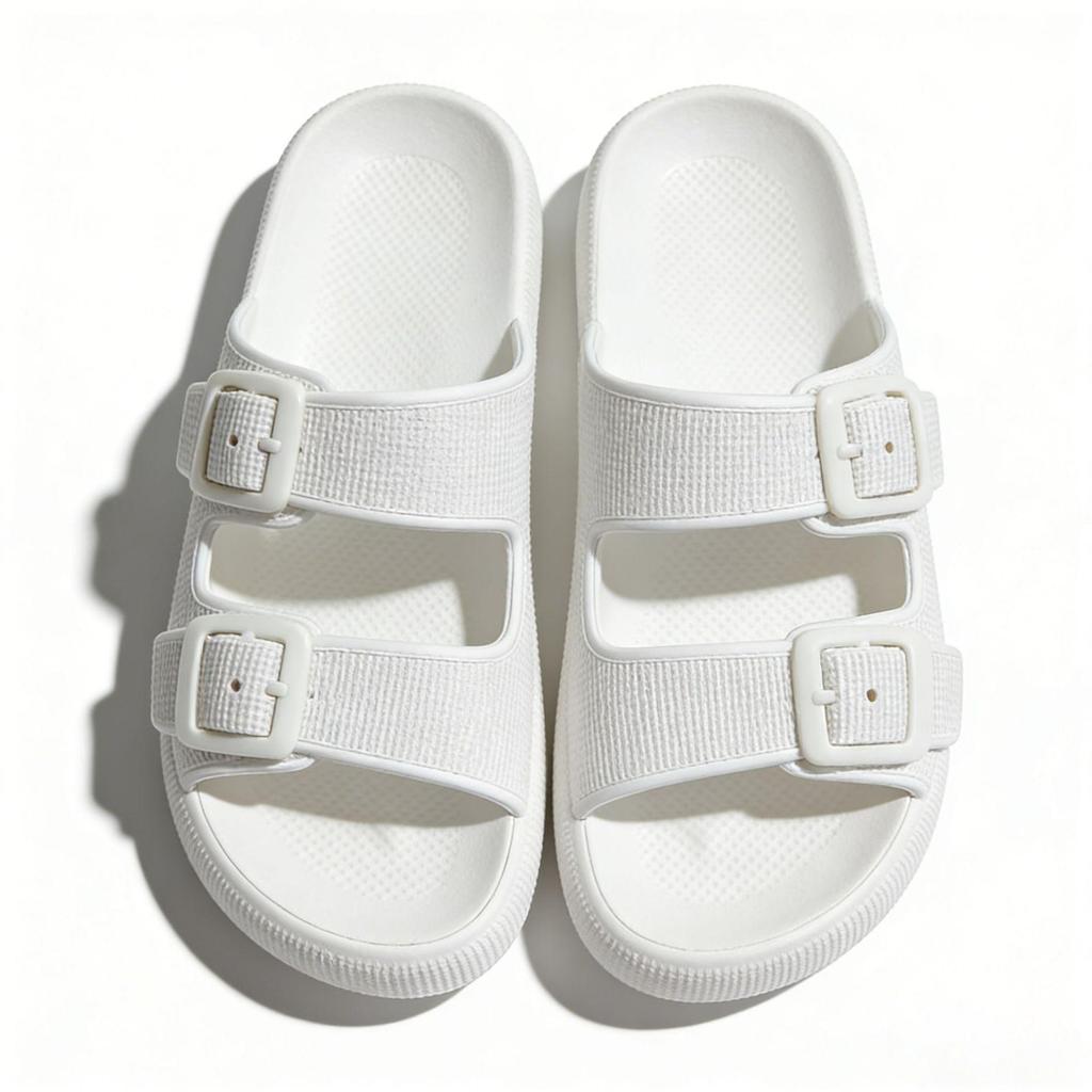 2025 Dicksohlige EVA-Sandalen mit Doppelschnalle: Step-On-Komfort für Paare, Frauen, Innen-/Außenbereich