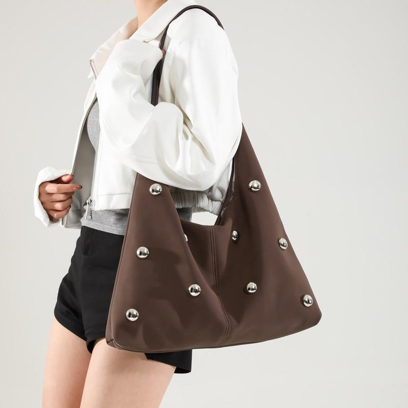 Vintage Decorative Rivet Suede Large Capacity Women Casual Tote Bag Autumn For