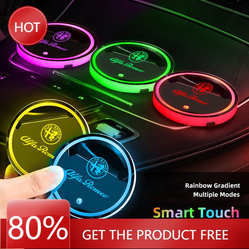 Hub Caps Alfa Romeo Tire Valve Caps Car Glowing Coasters LED Light Water Cup Mat For Alfa Romeo 4C Car USB Charging Color ChangeNV6 
