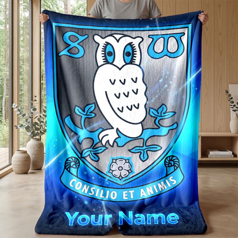 Sheffield Wednesday FC Benutzerdefinierter Name Text Flanelldecke Fußball Logo Personalisierte Fleece-Kuscheldecke Besonderes Geschenk für Sofa Schlafzimmer Zuhause