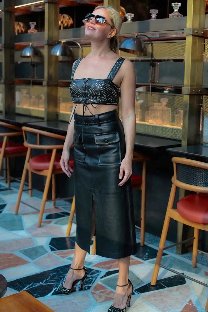 Real Soft Lambskin Leather Stylish Black Women's Skirt New Handmade Party Formal