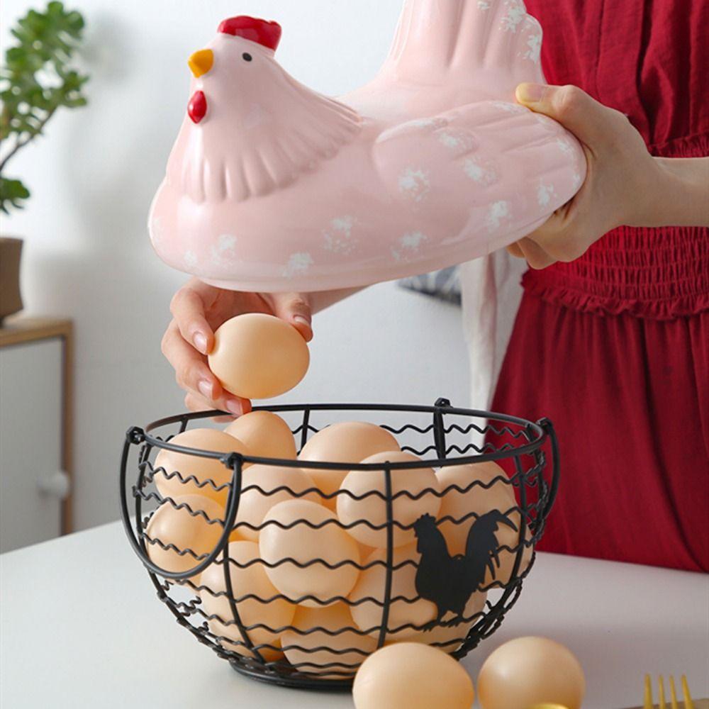 Rustic Hollow Egg Container With Cover Chicken Storage Rack Portable Hen Egg Basket  Fruit Basket