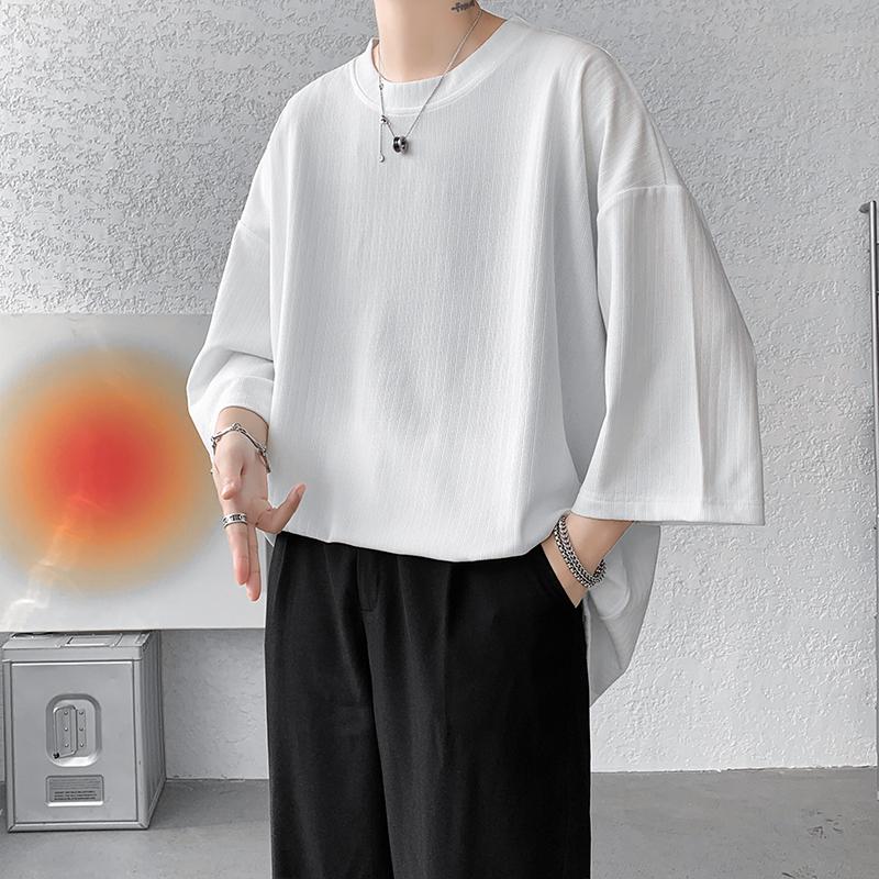 Men's  Oversized Ice Silk T-Shirts Summer Men's  Half Sleeve Harajuku T-Shirt Male Solid Color Daily Tees