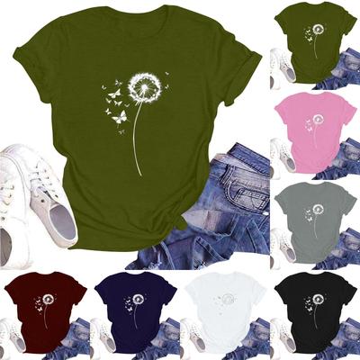 Damen Rundhals Casual T-Shirt Top mit floralem Print und kurzen Ärmeln