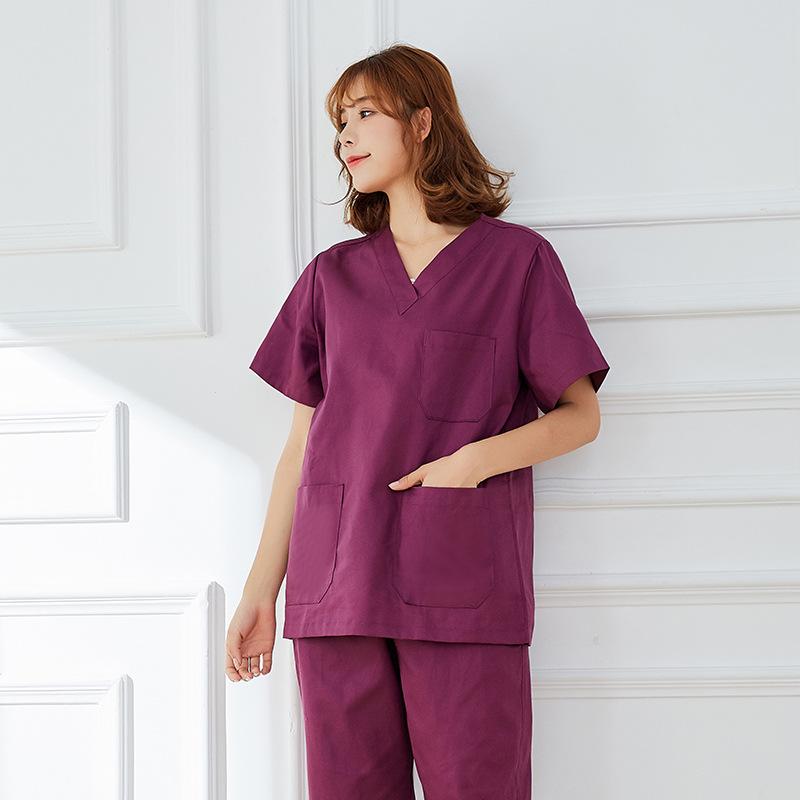 

Short-sleeved hand washing clothes for women pure cotton hand washing clothes, doctor and nurse isolation clothes dark green split suit overalls XXL