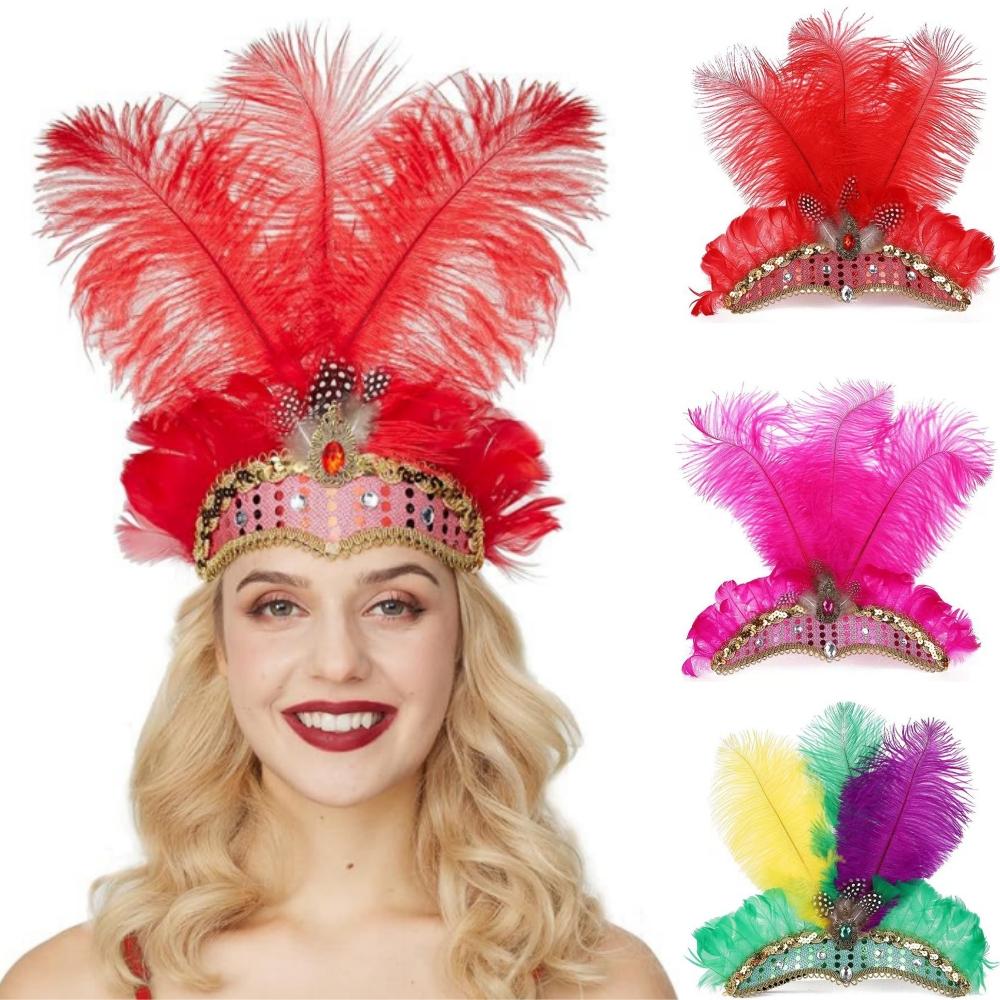 Carnival Headdress Sturdy Caribbean Headpiece Iridescent Headdress Feather Showgirl Accessories For Vintage Gathering Cosplay