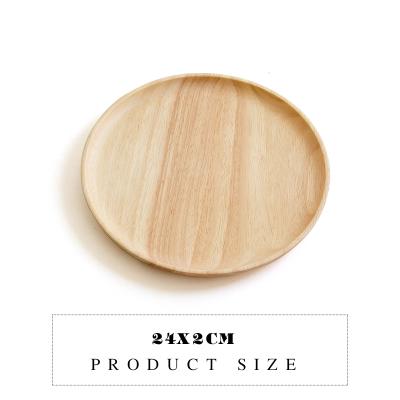 Rubber wood Round Japanese style dinner plate beef steak fruit Snacks tray tea tray Restaurant storage plate Solid wood plates
