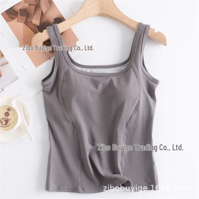 Women s Slimming Solid Color Vest with Integrated Chest Pads - No Underwire Base Layer S серый