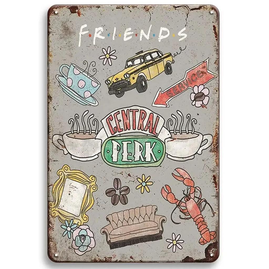 Vintage Friends Central Perk Metallplåtsskylt Retro Väggaffisch Plakett för Spelrum Café Garage Klubb Bar och Pubar Dekor