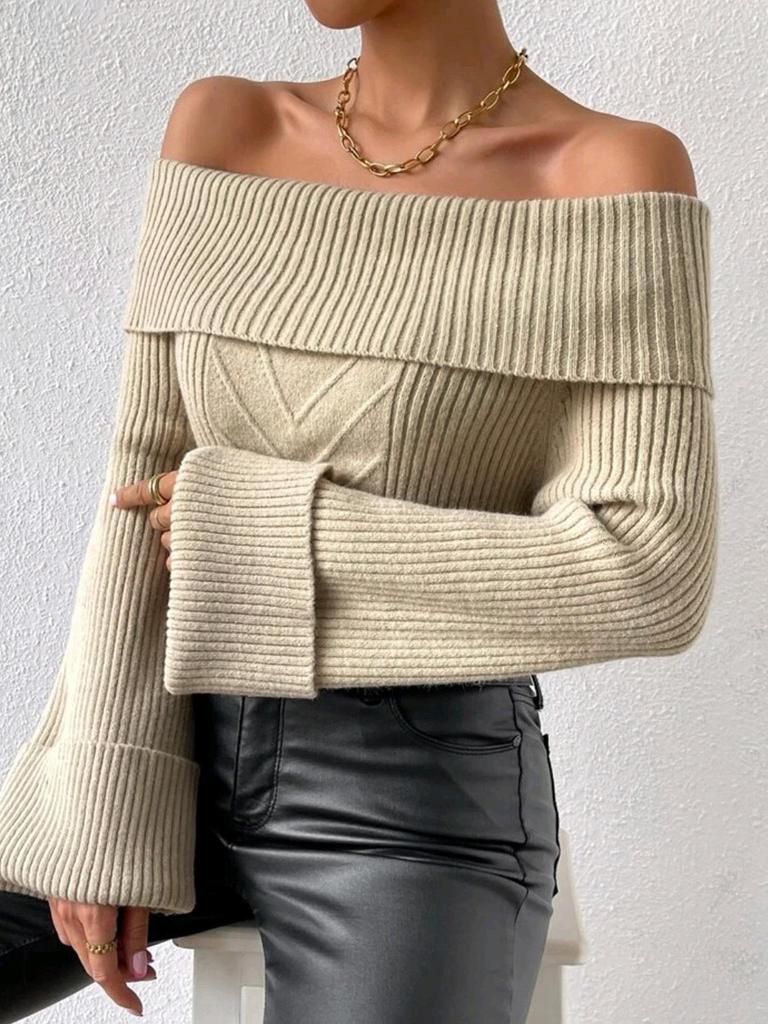 European and American Off-Shoulder Women's Long-Sleeved Knitted Sweater for Autumn and Winter