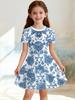 Mädchenkleider Bunt Floral Grafik Print Kurzarmkleid Sommerurlaub Süßes Mädchen Prinzessinnenkleid Mode Freizeitkleidung