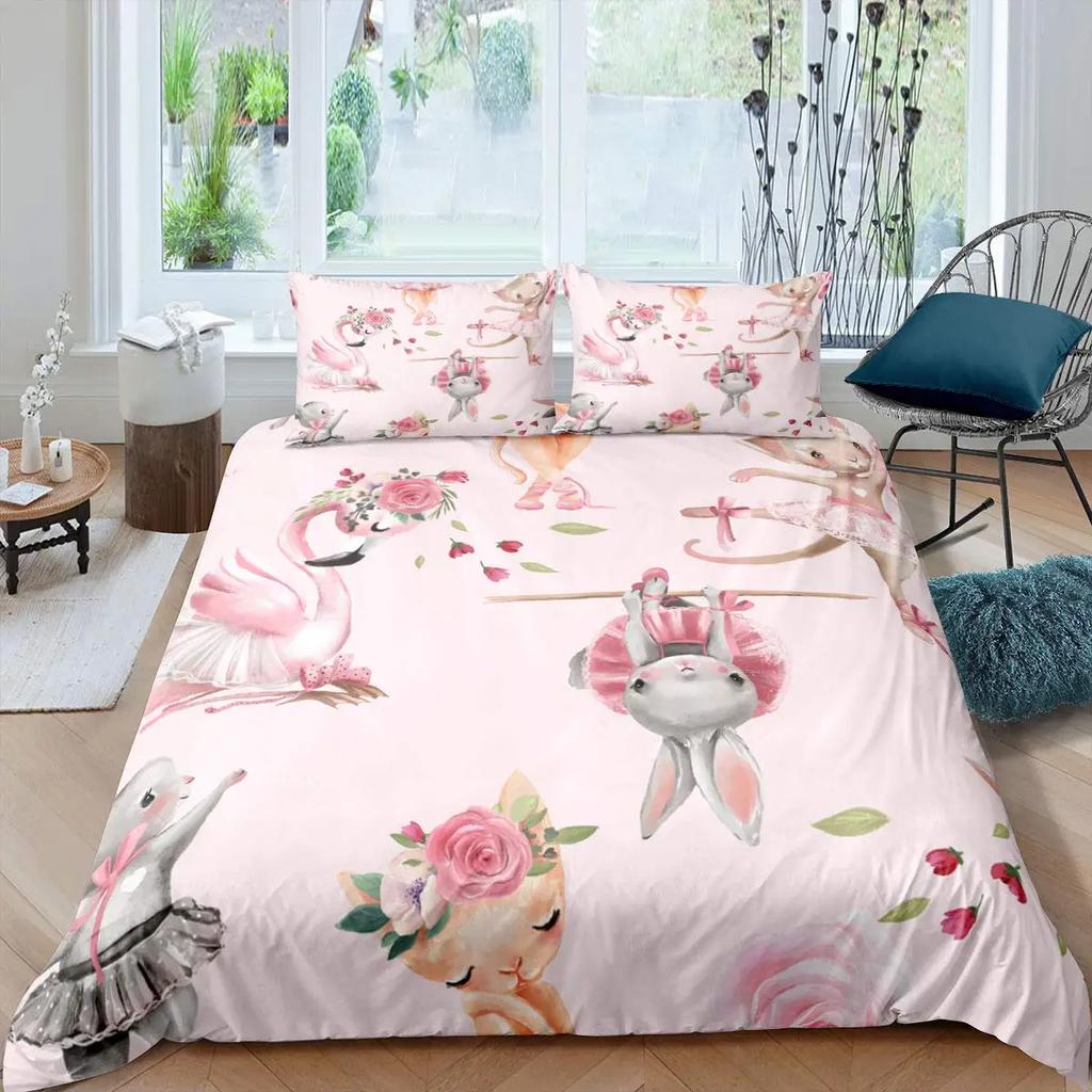 Cartoon Rabbit Bunny Bedding Set For Kids Girl Women Polyester Duvet Cover Quilt Cover With Pillowcase Polyester Comforter Cover