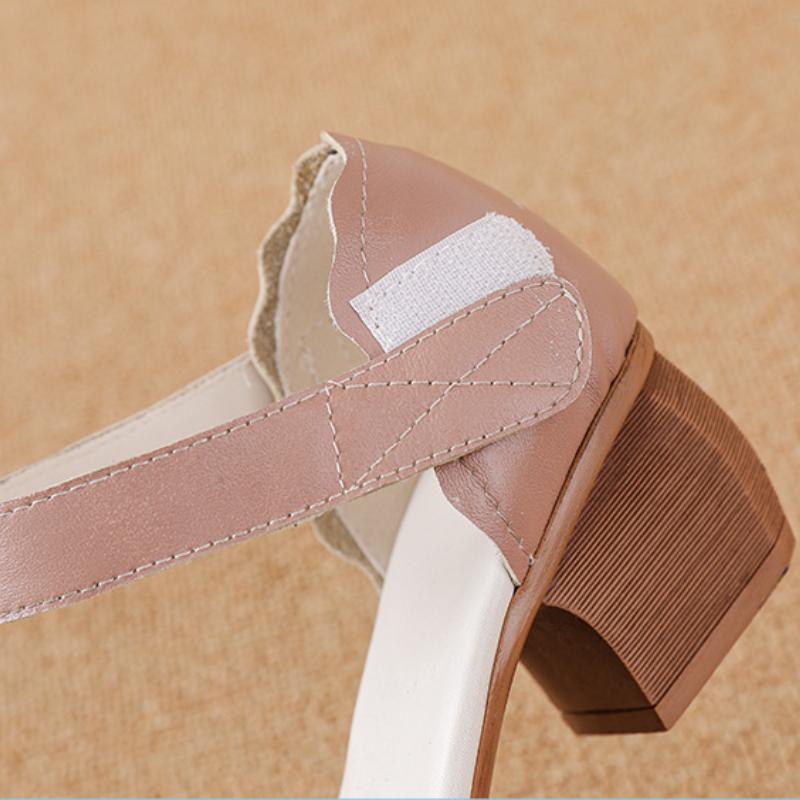2025 Summer Genuine Leather Shoes Gladiator Sandals Women 4cm High Heels Classic Black Round Toe Hollow Ladies Sandals