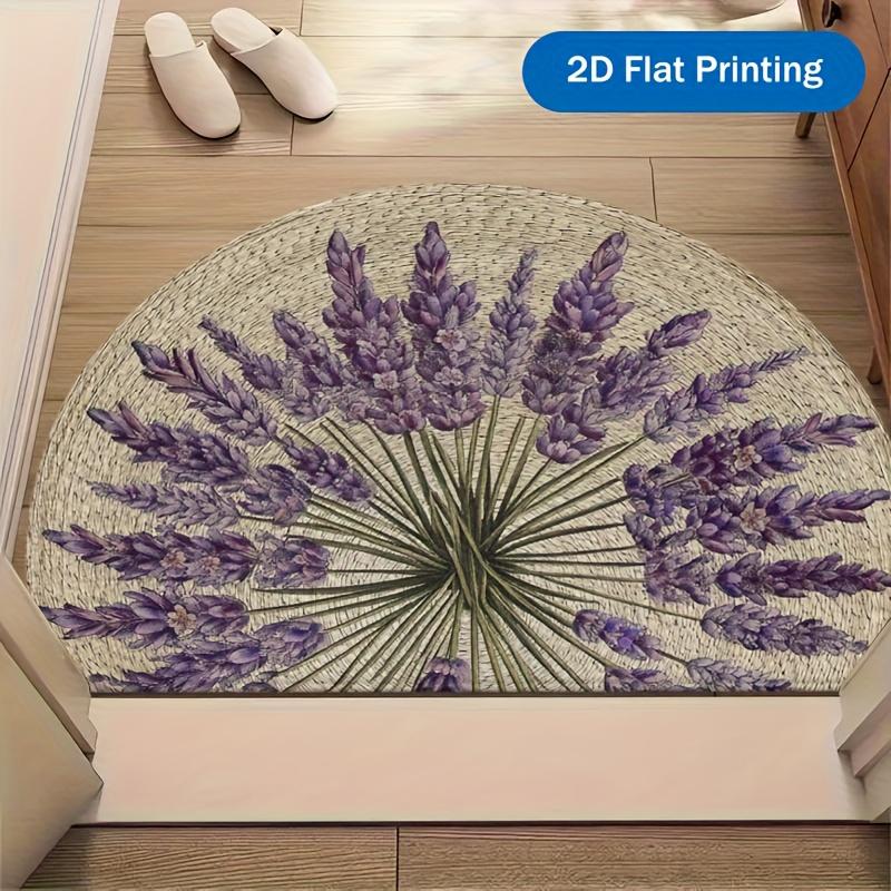 1Pcs Lavender Sprig Semi Circle Welcome Doormat Non-Slip for Outdoor Patio Porch Kitchen Bathroom Entryway Floor Mat