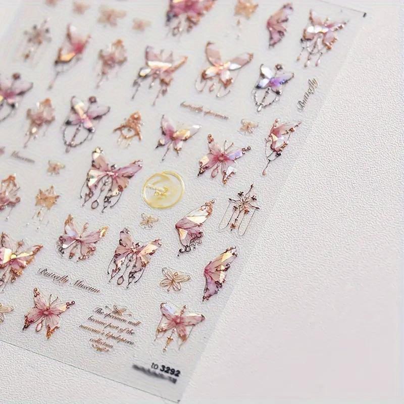 1set 5D Embossed Laser Butterfly Design Nail Art Stickers, Spring Nail Art Decals for Nail Art Decoration,Self Adhesive Nail Art Supplies