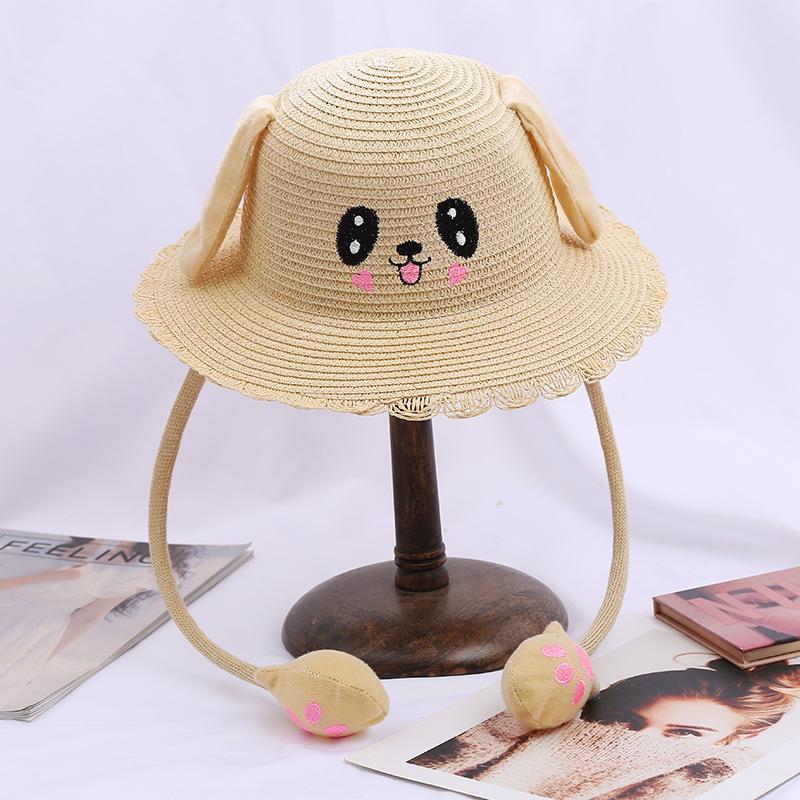 Children'S Straw Hats, Summer Sunscreen Visors, Rabbit Hats With Moving Ears, Tourist Attractions Will Move At A Pinch