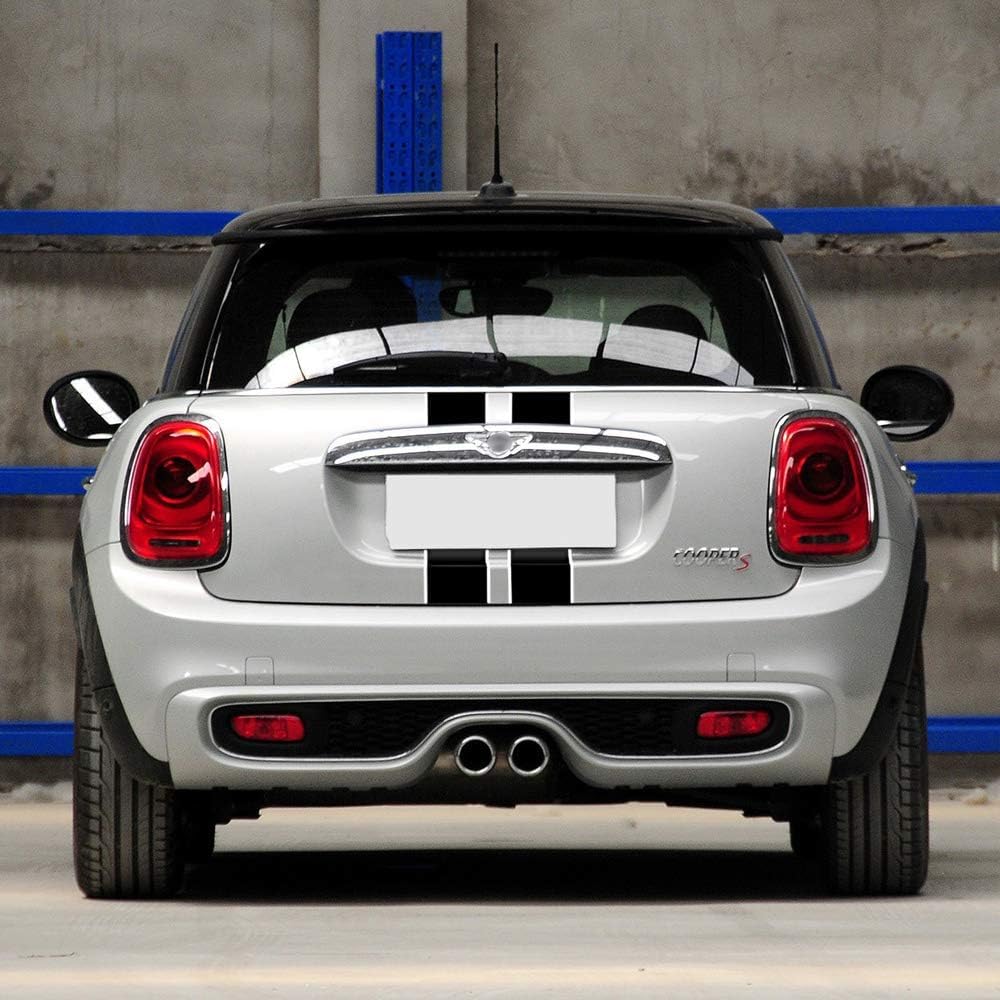 Car Styling Hood Bonnet Stripes Sticker Trunk Rear Engine Cover Vinyl Decal Stickers For Mini Cooper R56 R57 F55 F56 Accessories (Black-White)