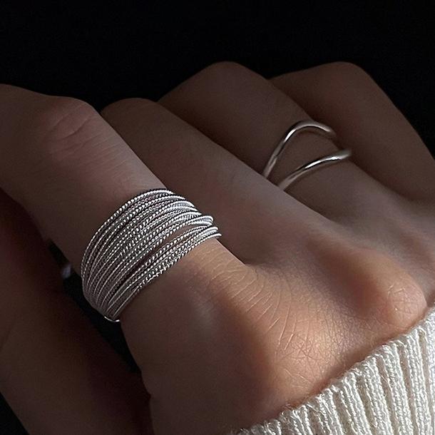 PONYKISS Sterling Silver Minimalist Line Round Rings for Women Trendy Opening Fine Geometric Accessories