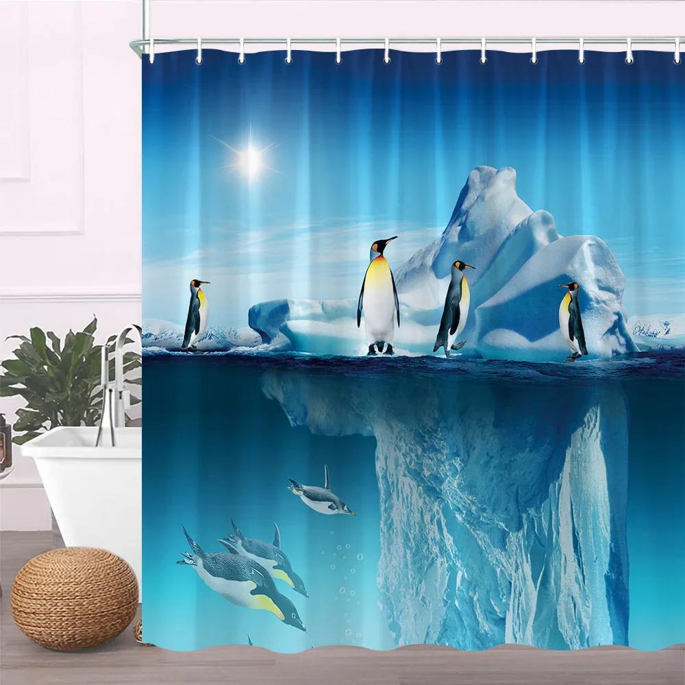 Ocean Duschvorhang Blau Duschvorhänge für Badezimmer Meerestier Polyester Unterwasserlandschaft Badezimmervorhang Set mit Haken