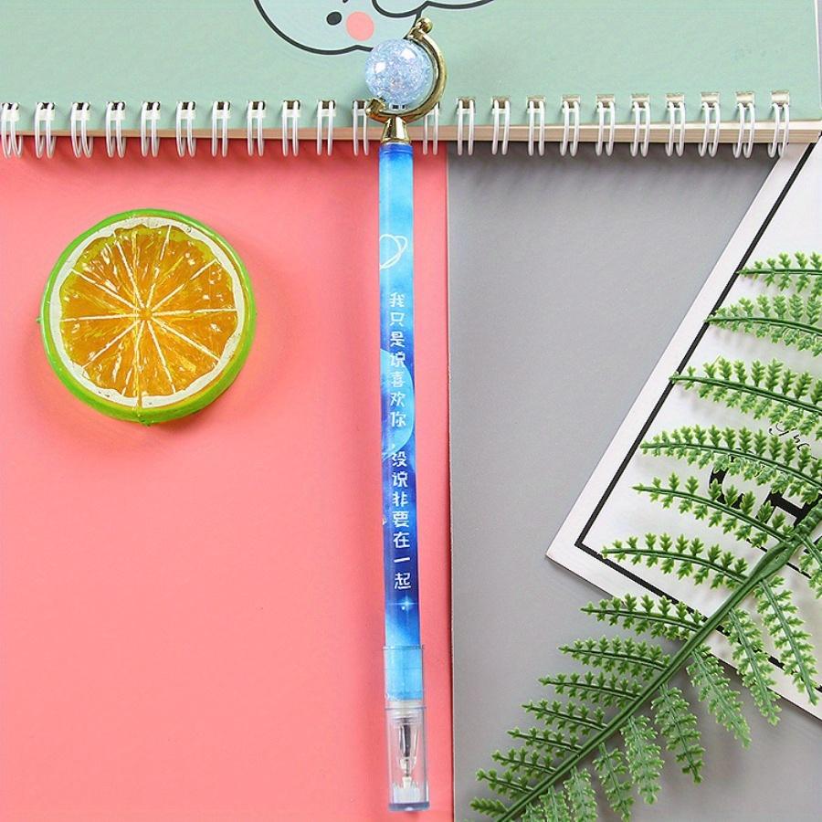 

10 шт. 0,5 мм креативная гелевая ручка с кристаллами и глобусом для снятия колпачка забавный текстовый цветок ручка для укладки пленки симпатичная канцелярская ручка на водной основе темно-синий