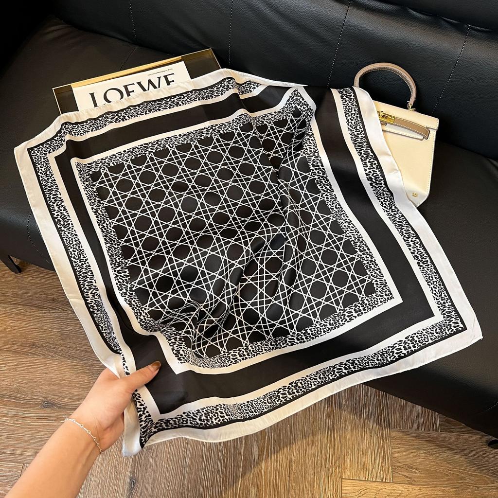 Geometric Colorblock Square Imitation Silk Scarf Women Satin Shawl Wrap Hijab Female Hair Band Luxury Headkerchief Echarpe