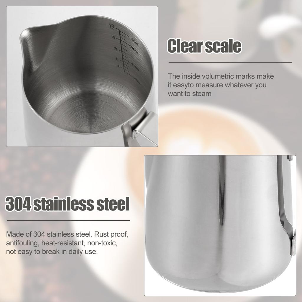 350/600ML Milk Frothing Jug for Coffee Machine 304 Stainless Steel Milk Pitcher Cup with Spoon Durable Milk Cup for Making