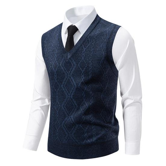 Men Knitting Vest V-Neck Sleeveless Rhombus Texture Sweater Vest Autumn Winter Solid Color Casual Vest Knitwear