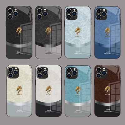 Chinese Style Anti-Fall Glass Case for iPhone 12, 13, 14, Pro, Mini, and X Dragon Qi Chongtian.
