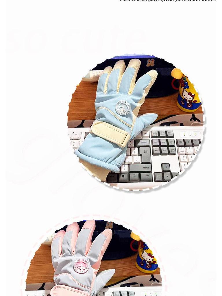 Women's Winter Ski Gloves: Warm, Thickened, Touchscreen-Compatible, Windproof, Water-Repellent, and Stylish Velvet-Lined for Outdoor Riding.