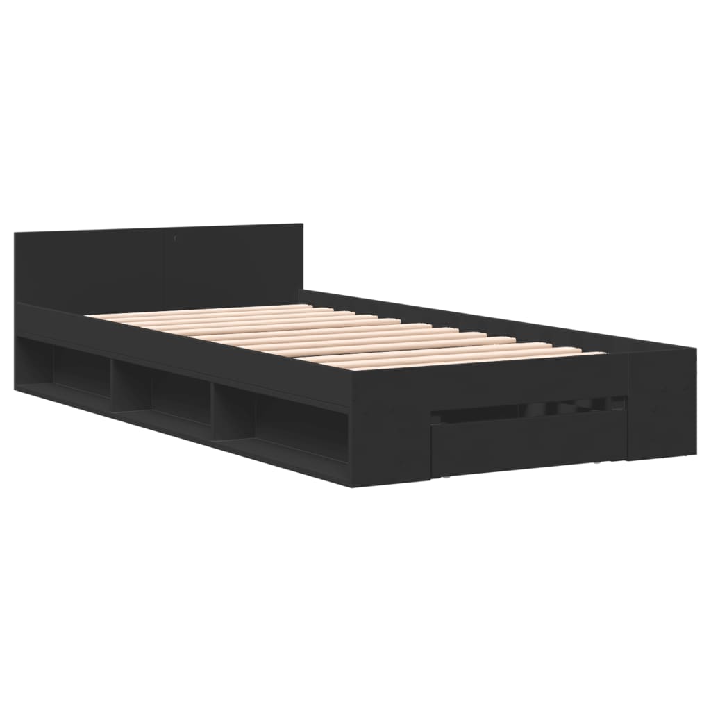 Bed Frame with Drawer Black 75 X 190 Cm Particleboard