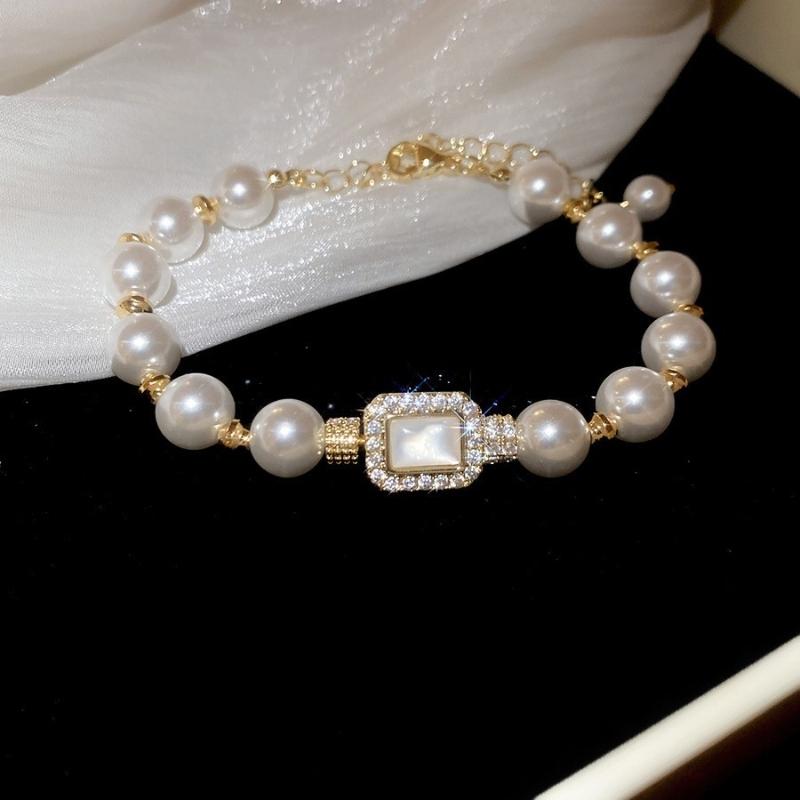 Rose Diamond Inlaid Pearl Bracelet Design Sense Niche High Value Temperament Personalized Fashion Shiny Bracelet