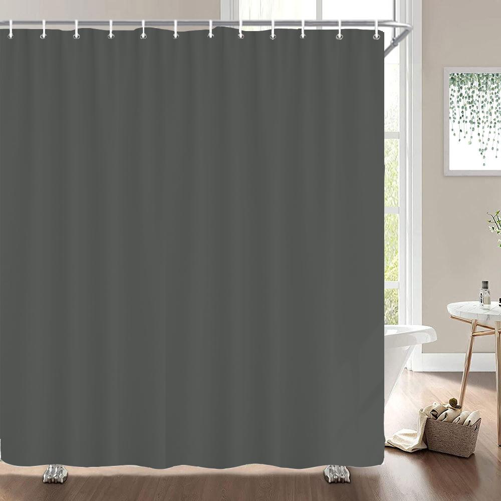 1Pcs Black Gray White Solid Color Printed Fabric Waterproof Shower Curtain, Home Decoration Bathroom Curtain, With Hooks